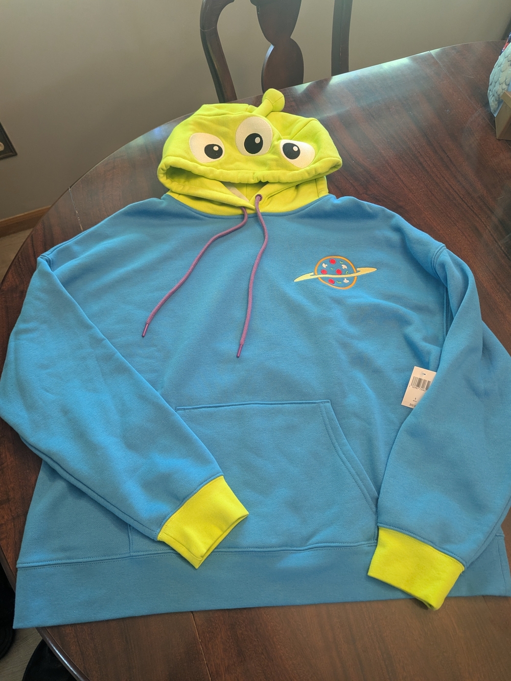 Disney Parks Pizza Planet Alien Blue Hoodie Sweatshirt Toy Story Adult Small NWT